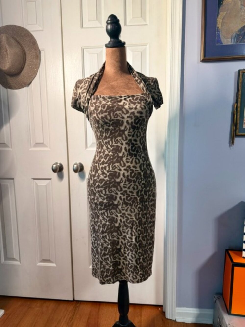 Title: Zara Collection Leopard Cheetah Print Midi Dress Bolero Y2K Size M